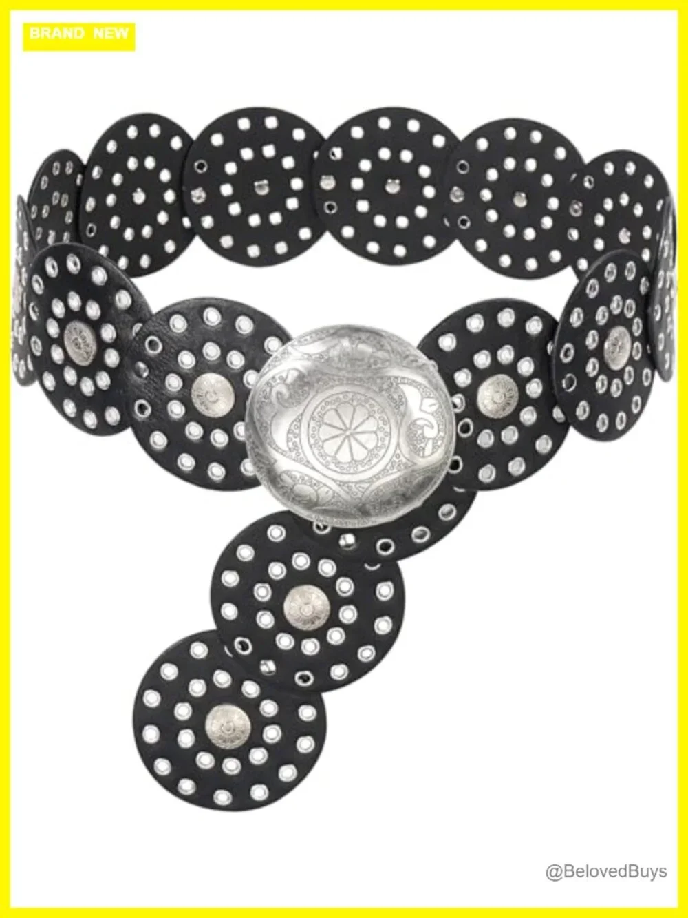 Vintage Hollow Boho Wide PU Leather Disc Belt, Adjustable